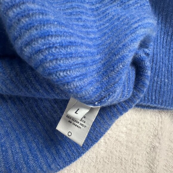 The Elder Statesman Womens Blue Cashmere Ribbed 1/4 Zip Mock Neck Sweater Large - Picture 4 of 8